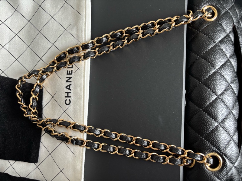 9成新 Chanel cf 25 值得收藏-黑金荔枝牛皮 金扣 - 台灣購入-8