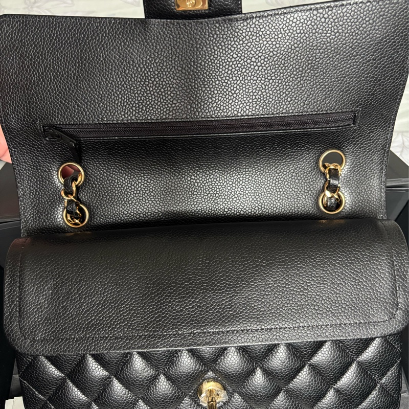 9成新 Chanel cf 25 值得收藏-黑金荔枝牛皮 金扣 - 台灣購入-12