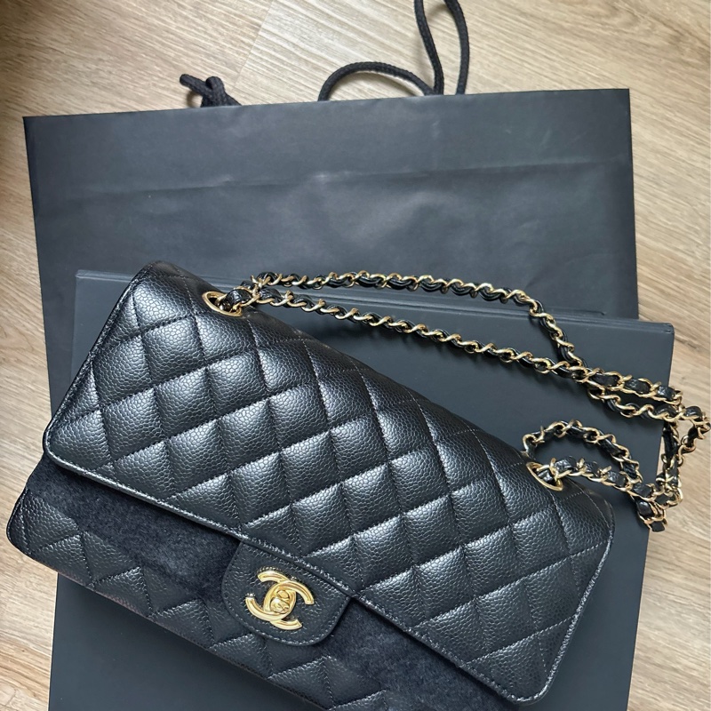 9成新 Chanel cf 25 值得收藏-黑金荔枝牛皮 金扣 - 台灣購入-9