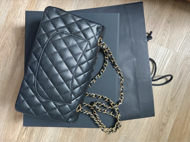 9成新 Chanel cf 25 值得收藏-黑金荔枝牛皮 金扣 - 台灣購入-10