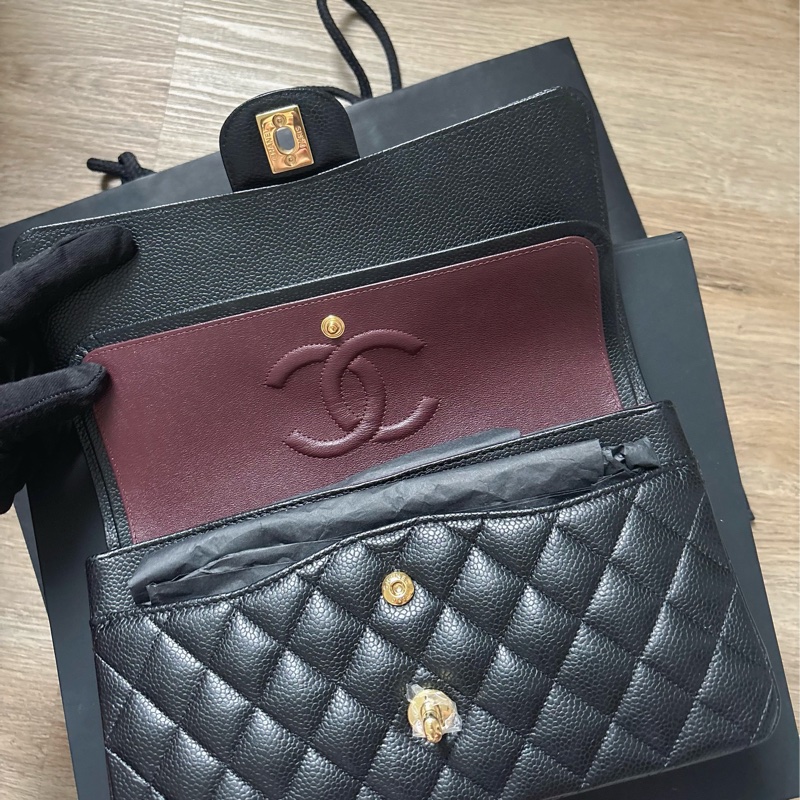 9成新 Chanel cf 25 值得收藏-黑金荔枝牛皮 金扣 - 台灣購入-16