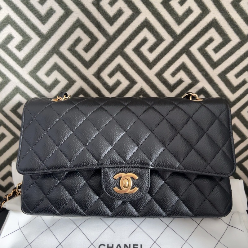 9成新 Chanel cf 25 值得收藏-黑金荔枝牛皮 金扣 - 台灣購入-7