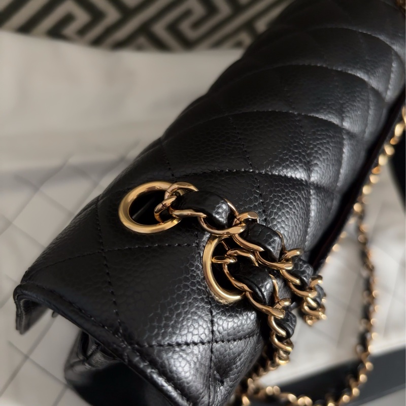 9成新 Chanel cf 25 值得收藏-黑金荔枝牛皮 金扣 - 台灣購入-11