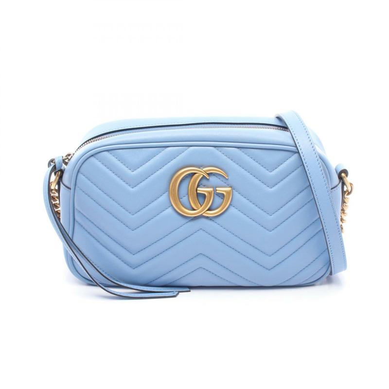 GUCCI GG Marmont 斜背鏈條單肩包 447632 皮革 藍色 二手 女款-0