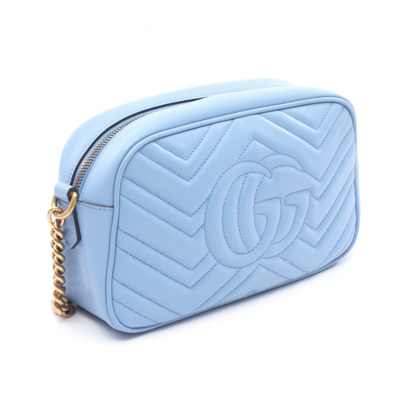 GUCCI GG Marmont 斜背鏈條單肩包 447632 皮革 藍色 二手 女款-1