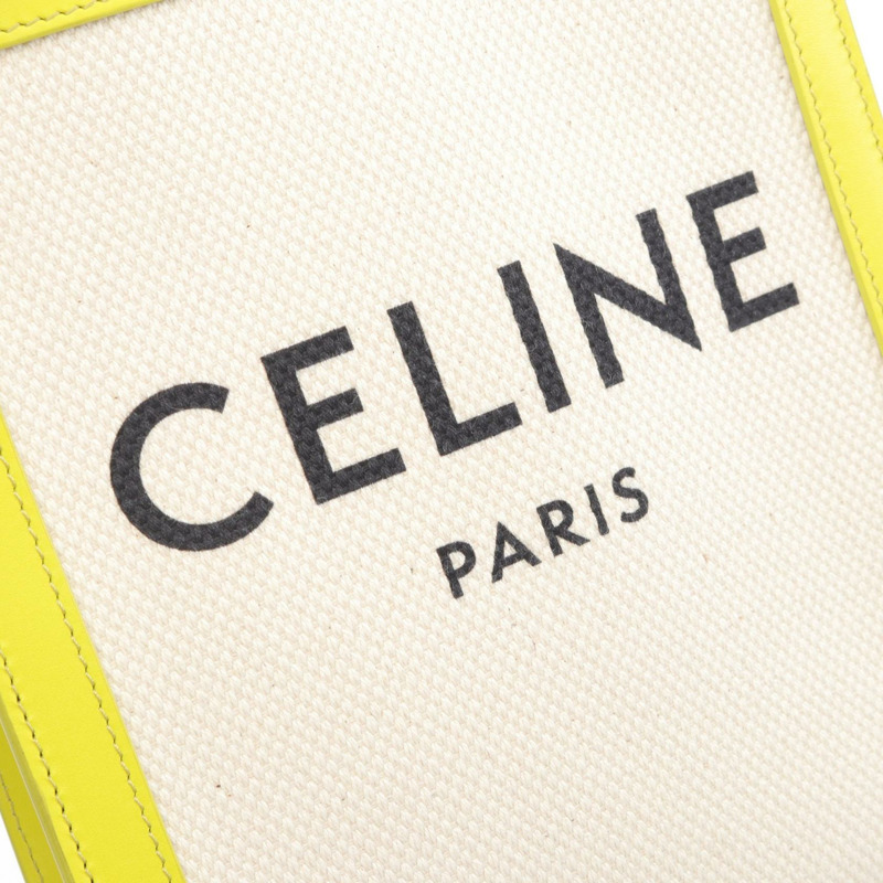 CELINE 迷你垂直翻蓋兩用單肩背包 193302 帆布皮革 米色-3