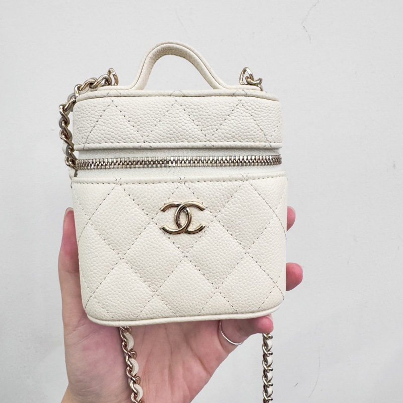 Chanel 白荔枝金釦手提斜背包-0