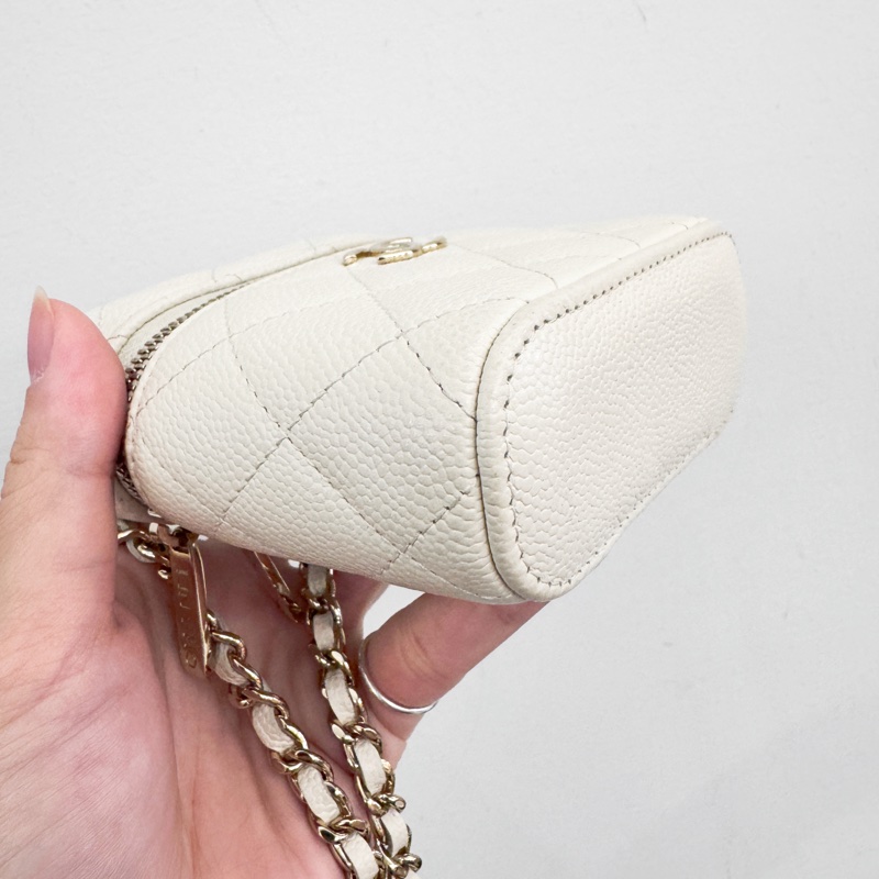 Chanel 白荔枝金釦手提斜背包-5