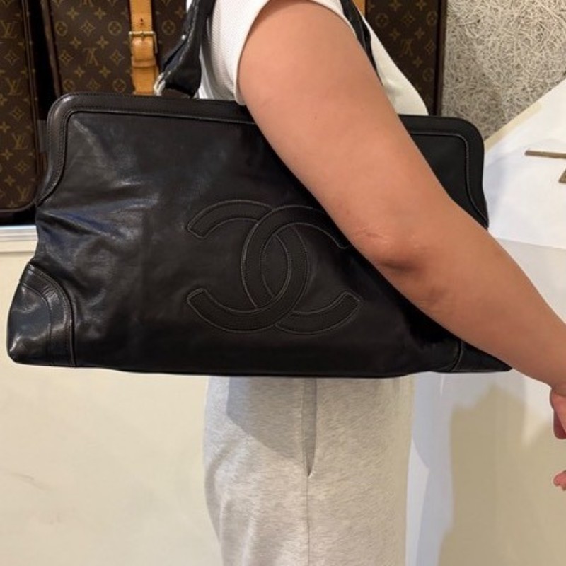 Chanel 黑色小牛皮大雙C但手提橫托特包-2