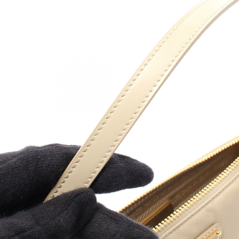 PRADA 單肩包 1BC201 尼龍皮革 米色 二手 女士-4