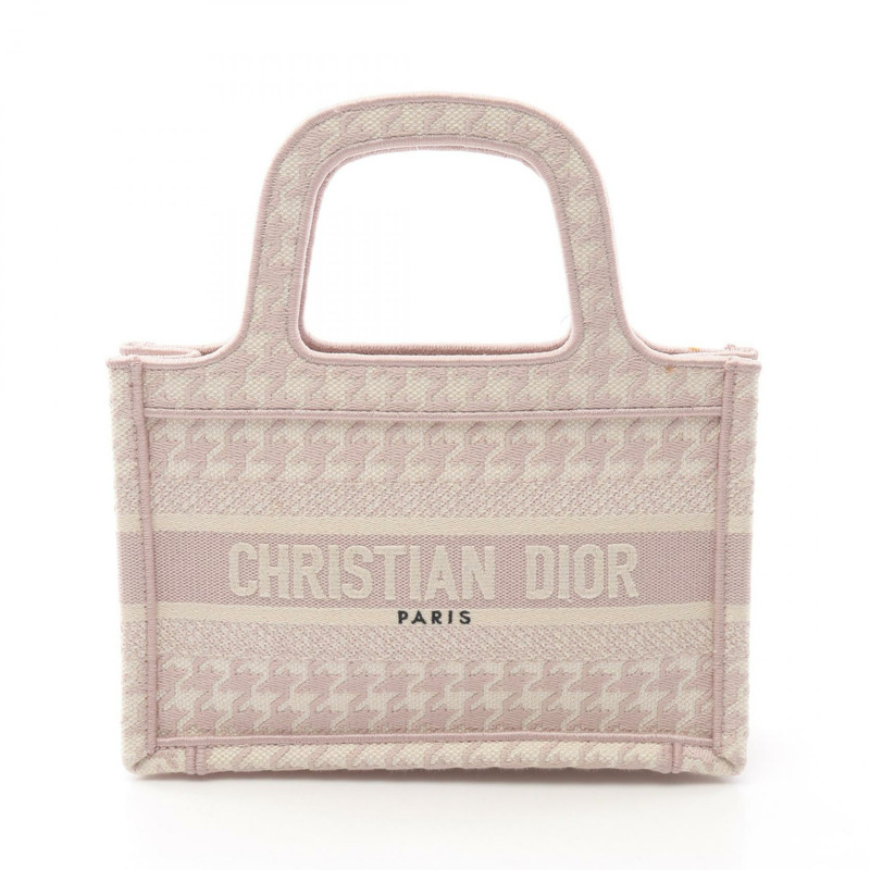 Dior BOOK TOTE 迷你手提包帆布粉紅白色二手女士-0