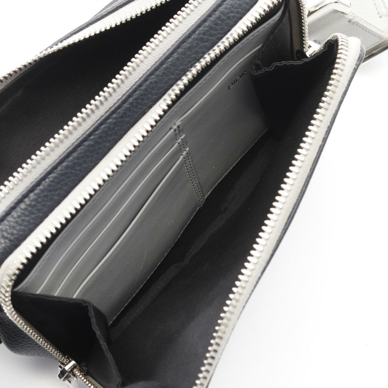 Christian Dior 斜背包 肩背包 皮革 海軍藍 灰色 二手 女款-2