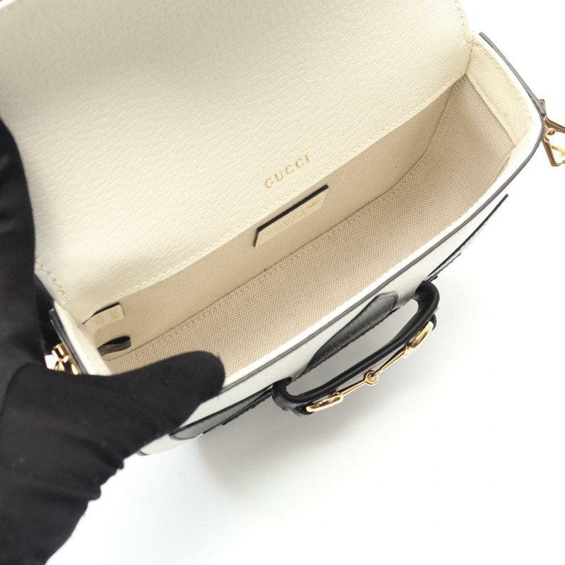 GUCCI × adidas Horsebit 1955 單肩包 658574 皮革 白色 黑色 二手 女款-2