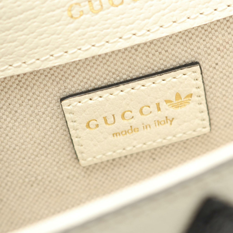 GUCCI × adidas Horsebit 1955 單肩包 658574 皮革 白色 黑色 二手 女款-3