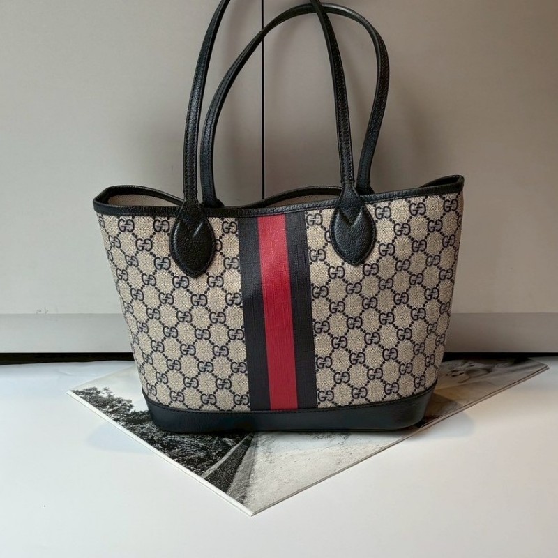 Gucci 藍紅藍PVC GG印花托特包-0