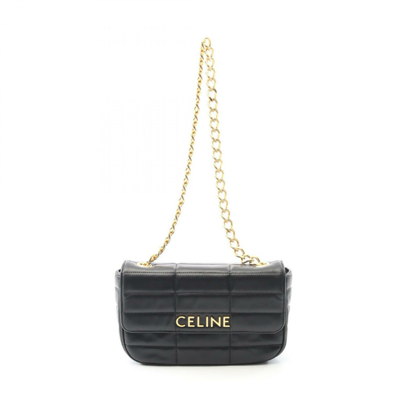 CELINE 單色鏈條單肩包 11127 皮革黑色二手女款-0