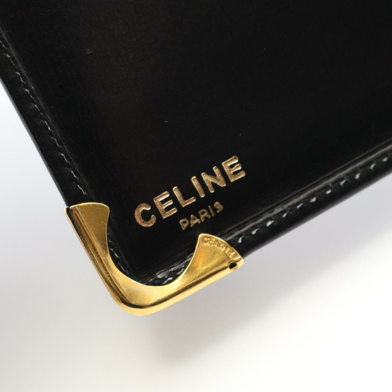 CELINE Triomphe 雙折皮夾 皮革 黑色 二手 女士-3