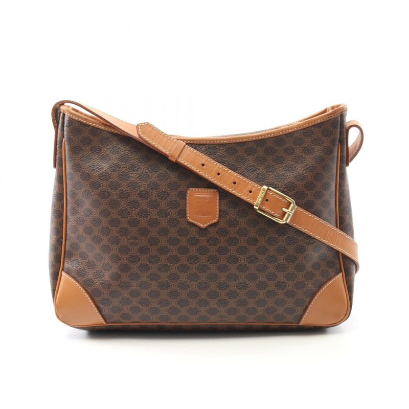 CELINE Macadam 肩斜背包,帆布皮革,棕色,二手女款-0