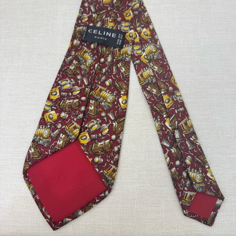 CELINE 紅 火車頭多圖 領帶 絲綢(中古）-1