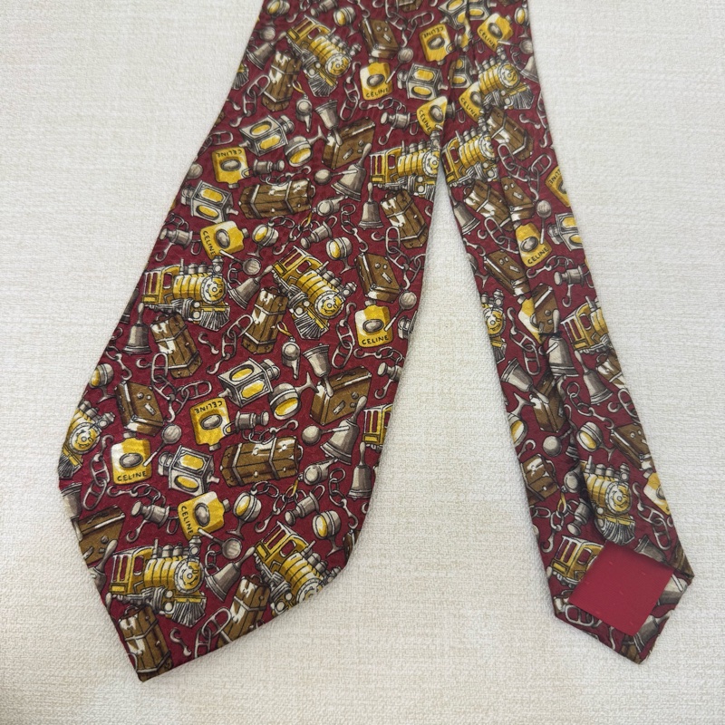 CELINE 紅 火車頭多圖 領帶 絲綢(中古）-2