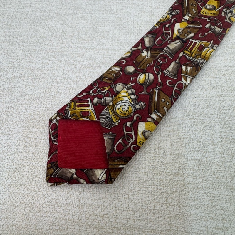 CELINE 紅 火車頭多圖 領帶 絲綢(中古）-3