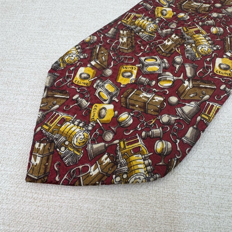 CELINE 紅 火車頭多圖 領帶 絲綢(中古）-5
