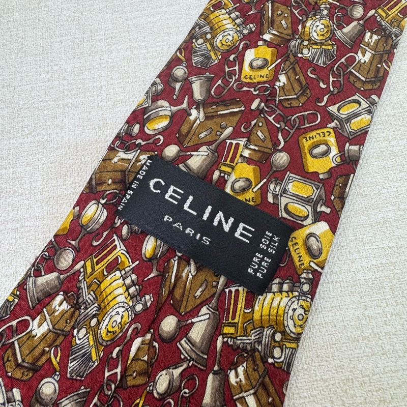 CELINE 紅 火車頭多圖 領帶 絲綢(中古）-6