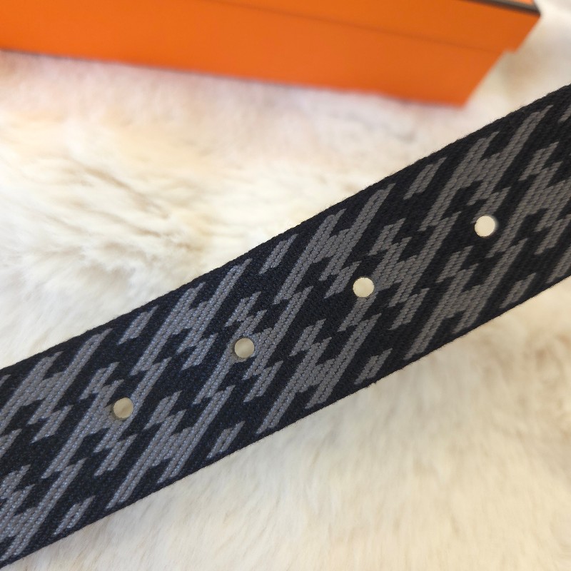Hermès H 圖紋帆布雙面腰帶 黑色H釦 M-3