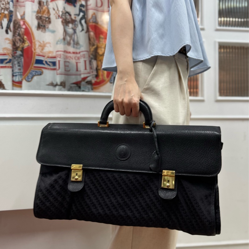 Gucci 摺疊手提行李包 旅行包 黑色 拼接皮革 暗花-0