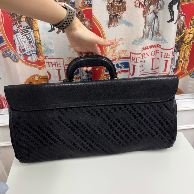 Gucci 摺疊手提行李包 旅行包 黑色 拼接皮革 暗花-4