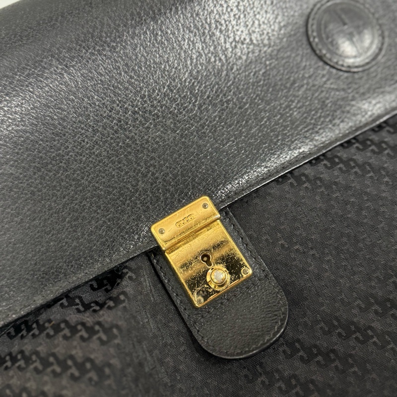 Gucci 摺疊手提行李包 旅行包 黑色 拼接皮革 暗花-7