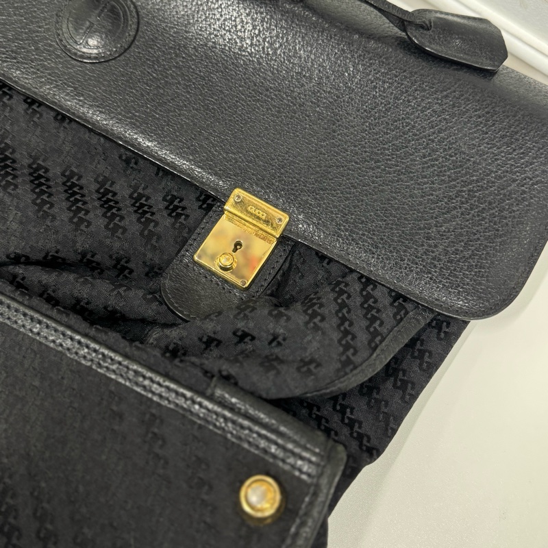 Gucci 摺疊手提行李包 旅行包 黑色 拼接皮革 暗花-9