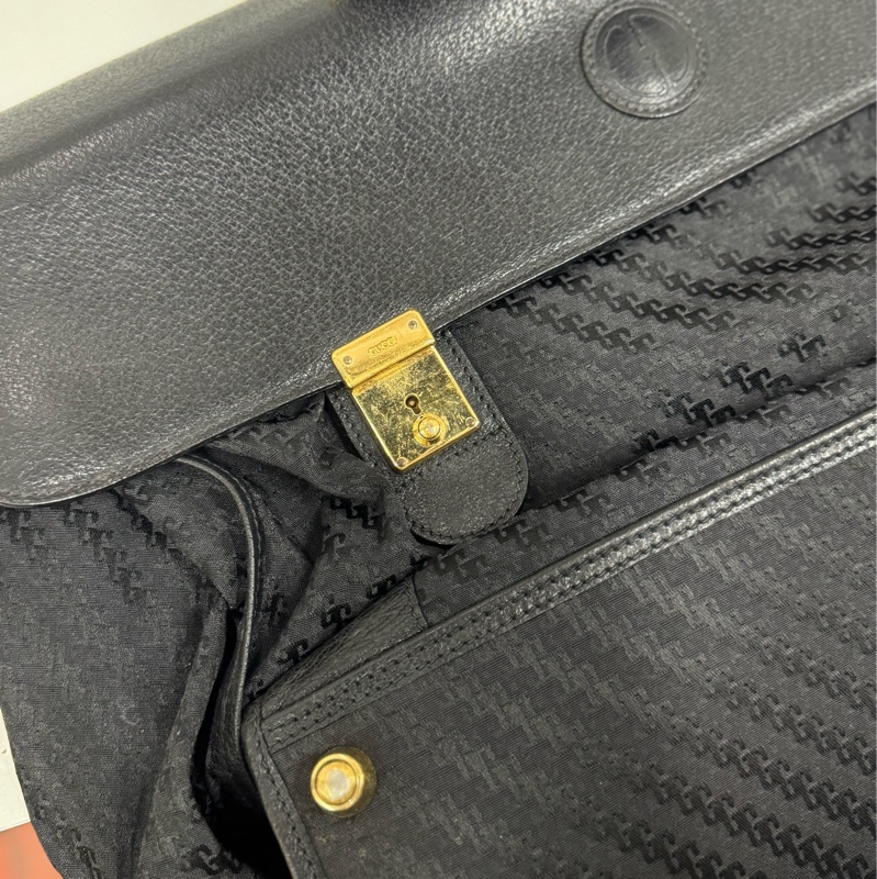 Gucci 摺疊手提行李包 旅行包 黑色 拼接皮革 暗花-10