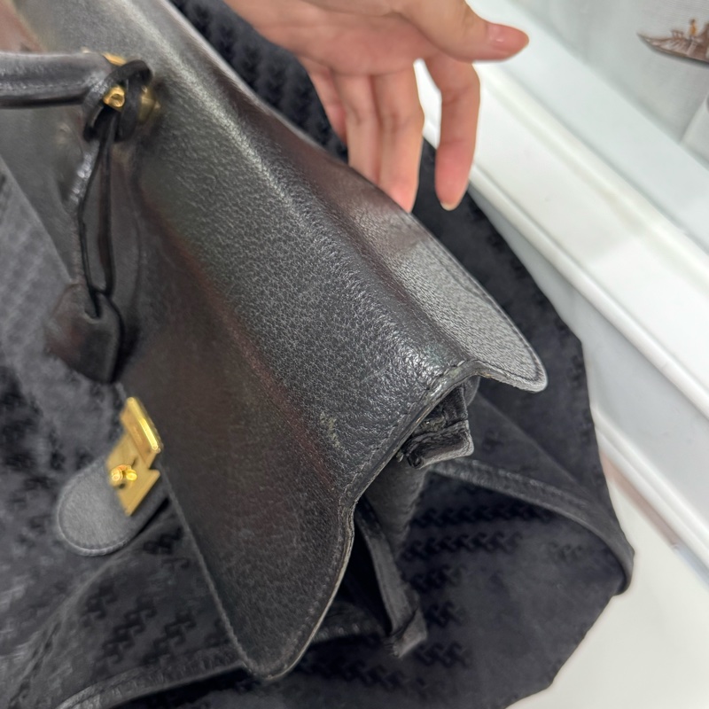 Gucci 摺疊手提行李包 旅行包 黑色 拼接皮革 暗花-14