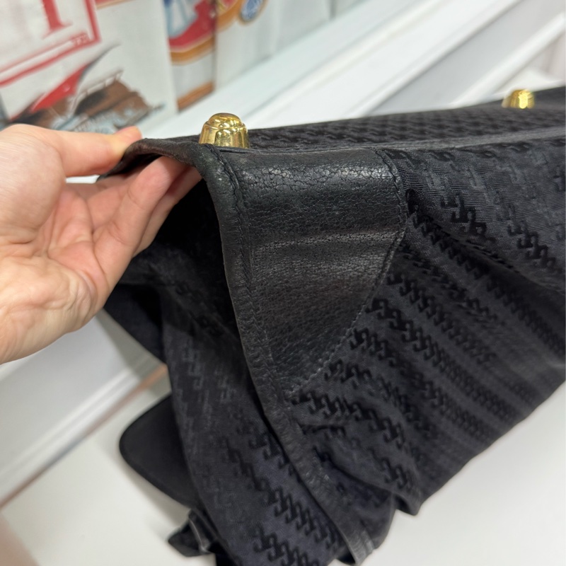 Gucci 摺疊手提行李包 旅行包 黑色 拼接皮革 暗花-18