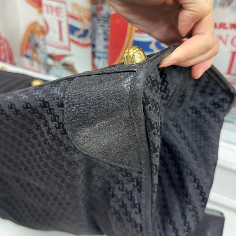 Gucci 摺疊手提行李包 旅行包 黑色 拼接皮革 暗花-19