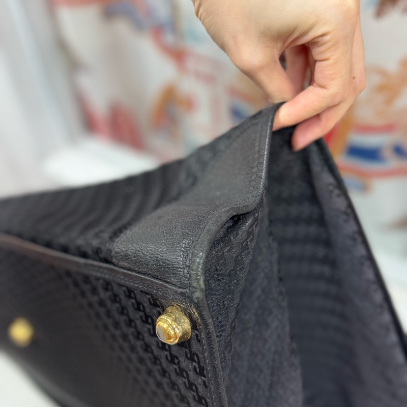 Gucci 摺疊手提行李包 旅行包 黑色 拼接皮革 暗花-20