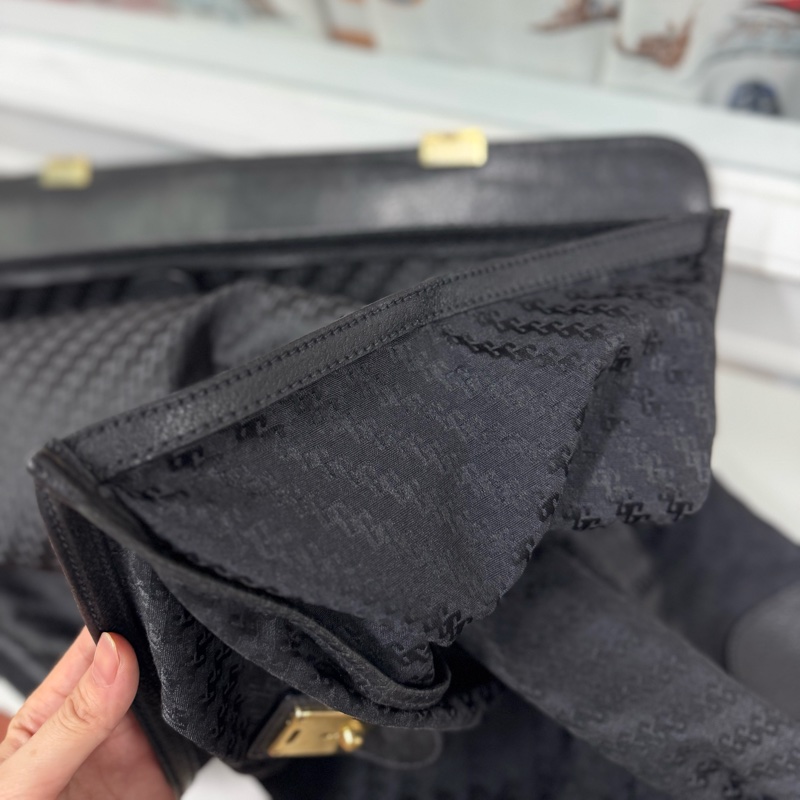 Gucci 摺疊手提行李包 旅行包 黑色 拼接皮革 暗花-27