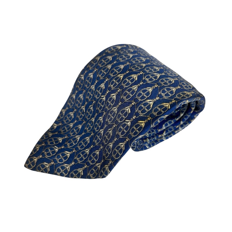 Hermès 藍色鏈條領帶(中古)-0