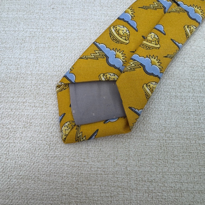 CELINE 黃 星球 太陽 雲 雷電圖案 領帶 絲綢（中古）-3