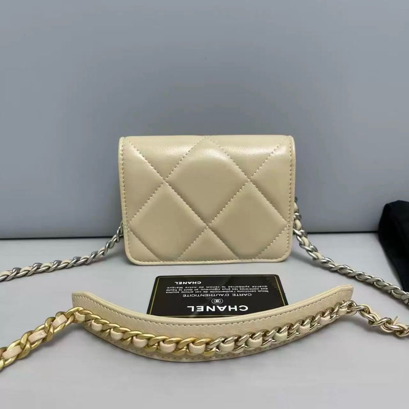 Chanel 香奈兒 19bag Mini迷你斜挎包 奶茶色 保卡款31-1