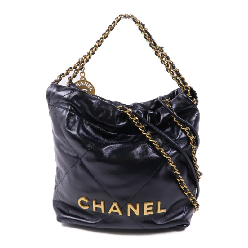 CHANEL 牛皮皮革Chanel 22 Mini金扣鏈帶手挽肩背兩用袋-0