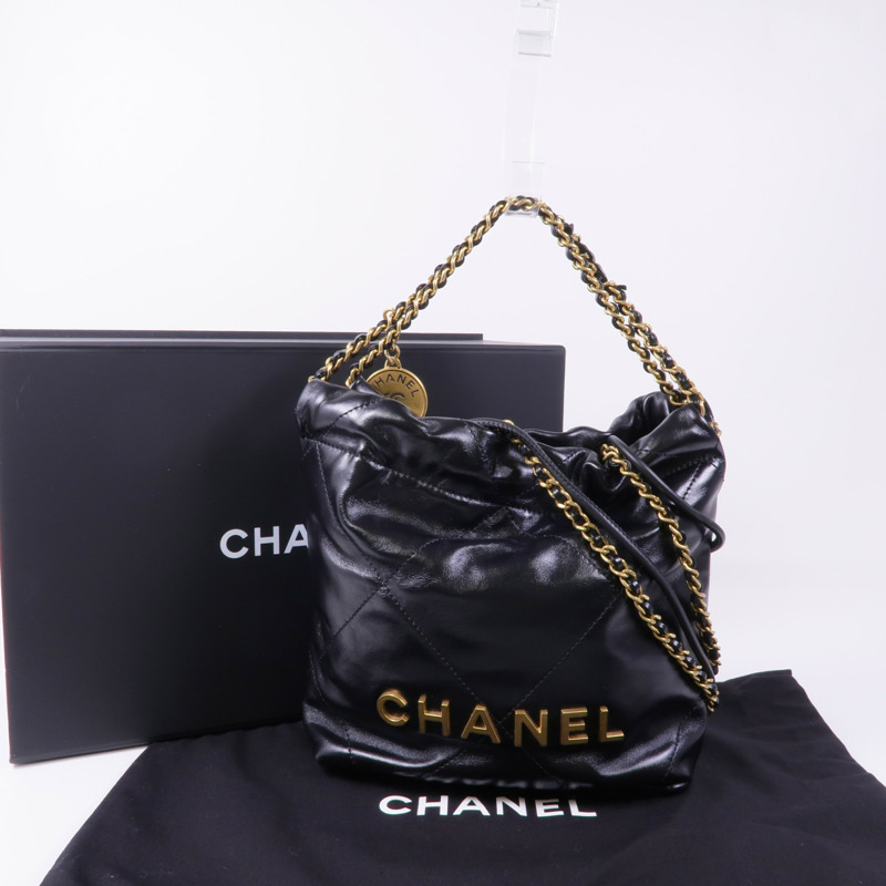 CHANEL 牛皮皮革Chanel 22 Mini金扣鏈帶手挽肩背兩用袋-12