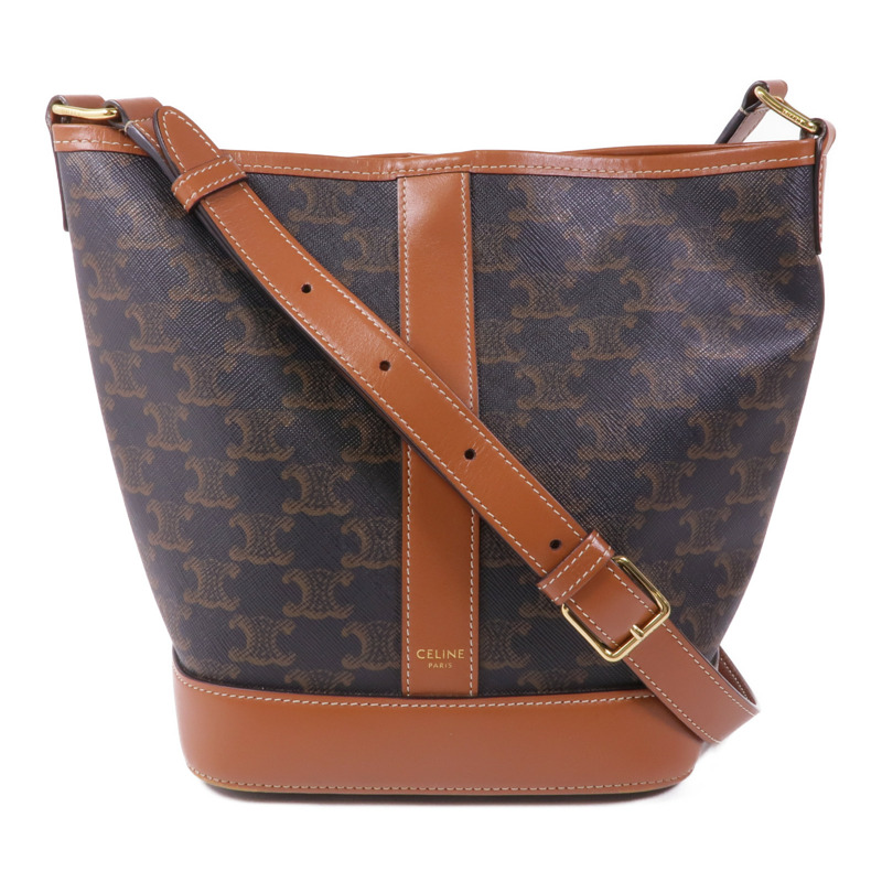 CELINE 塗層帆布/牛皮皮革Triomphe Bucket金扣肩背袋-0