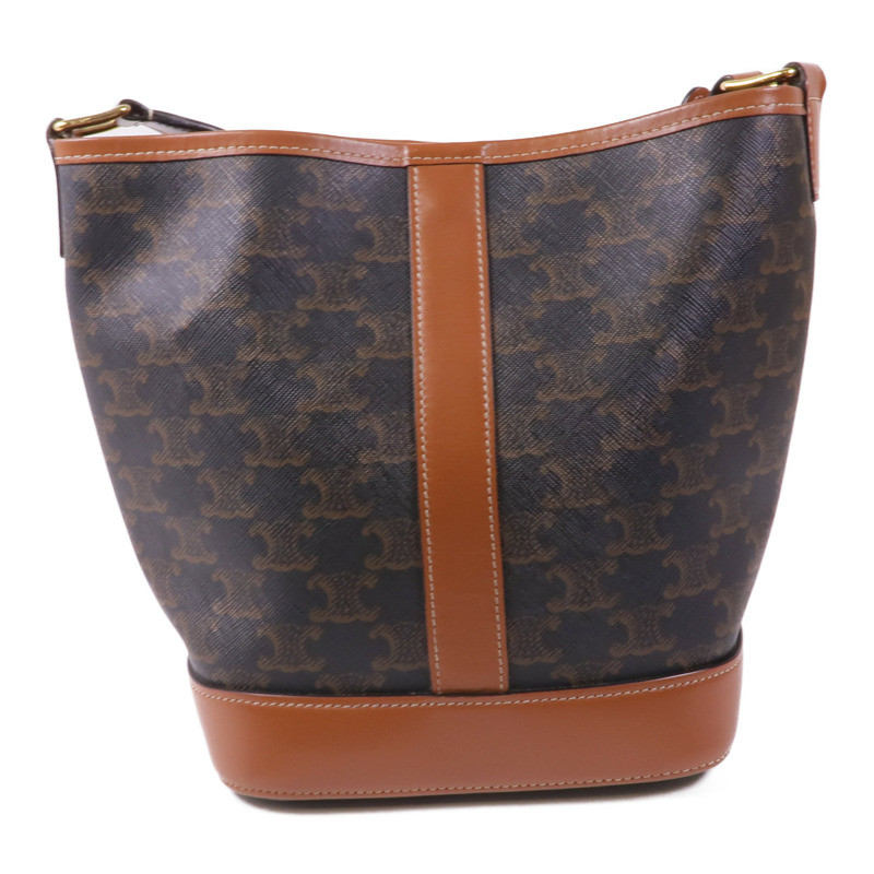 CELINE 塗層帆布/牛皮皮革Triomphe Bucket金扣肩背袋-1