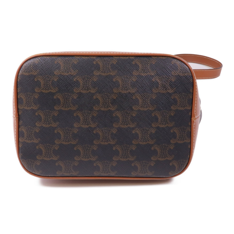 CELINE 塗層帆布/牛皮皮革Triomphe Bucket金扣肩背袋-3