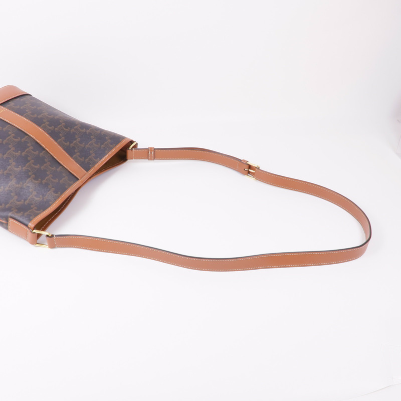 CELINE 塗層帆布/牛皮皮革Triomphe Bucket金扣肩背袋-4