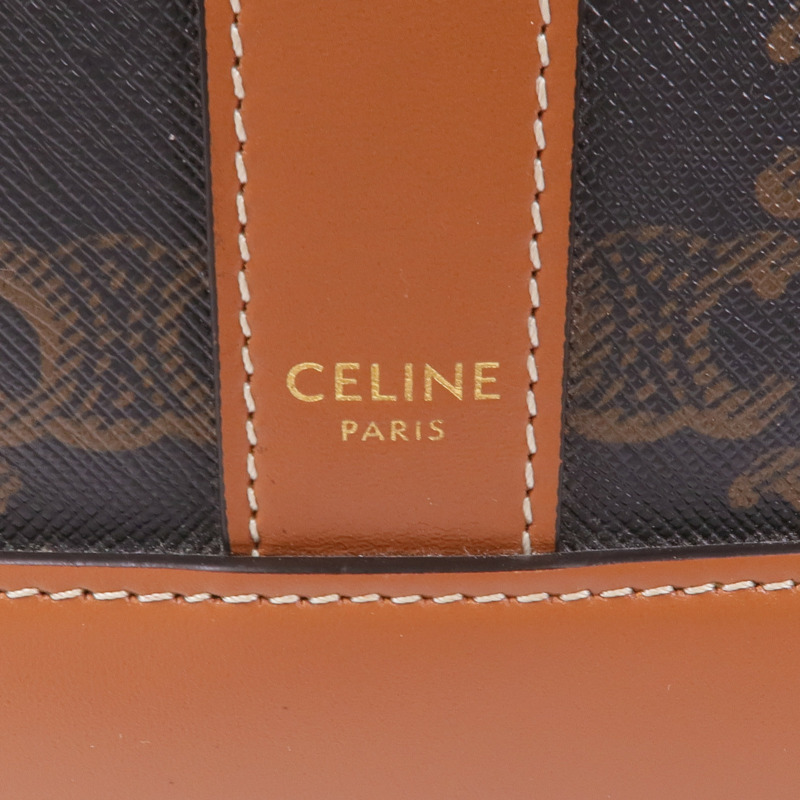 CELINE 塗層帆布/牛皮皮革Triomphe Bucket金扣肩背袋-9