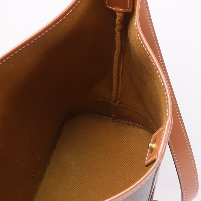 CELINE 塗層帆布/牛皮皮革Triomphe Bucket金扣肩背袋-10
