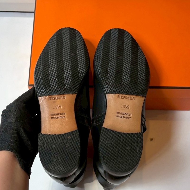 Hermes 銀釦黑皮短靴-7